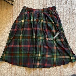 NWT ModCloth Breathtaking Tiger Lilies Midi Circle Skirt, Green and Blue Plaid